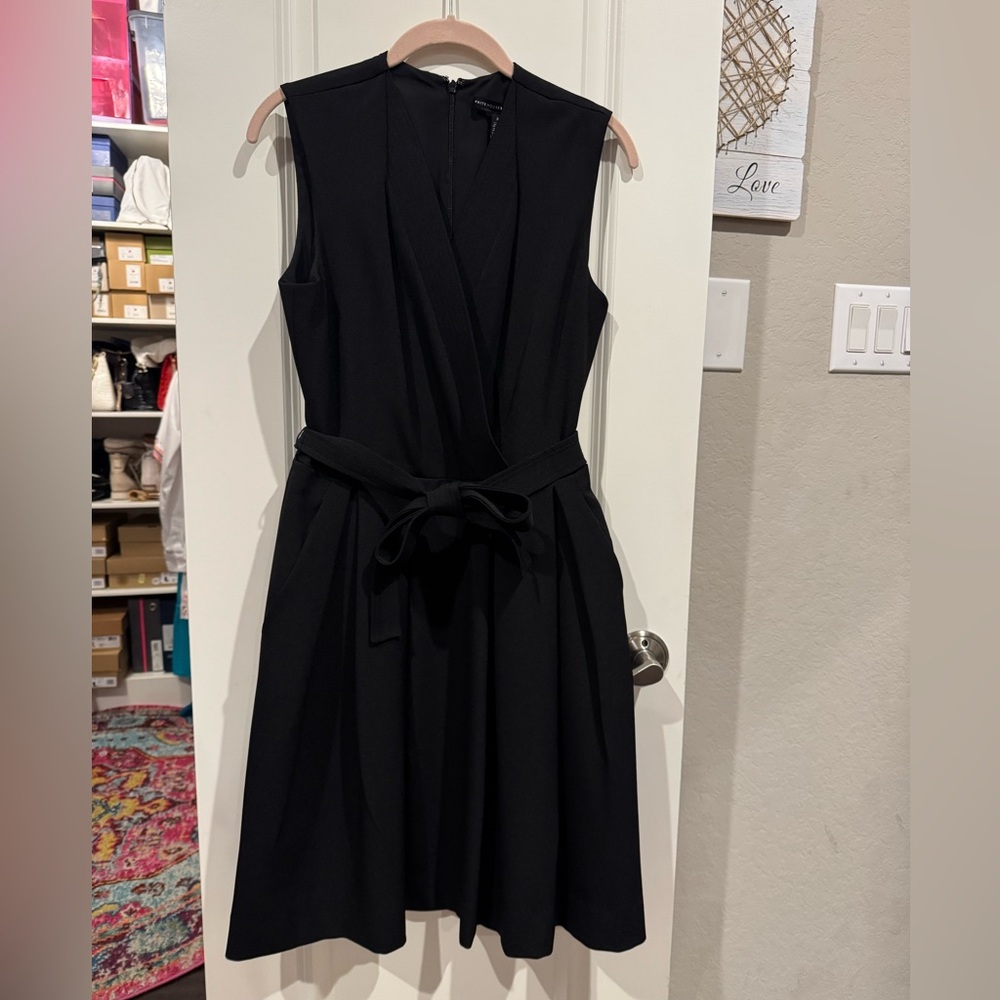 White House Black Market Black Sleeveless Wrap Dress with Tie Waist